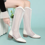 Damen Modische Stiefel mit transparentem Netzdesign und komfortablem Blockabsatz