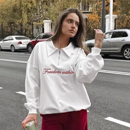 Damen Oversized Fleece-Hemd mit Reißverschluss und elegantem Schriftzug R&B