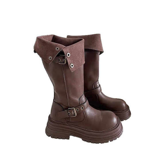 Damen Modische und robuste Stiefel mit verstellbarem Riemen und Schnalle R&B