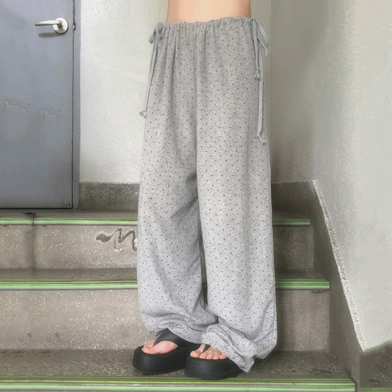 Damen lockere Schlafhose mit flexiblem Bund und dekorativen Bändern R&B