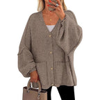 Damen Oversized Strickjacke mit Knöpfen und großen Taschen R&B