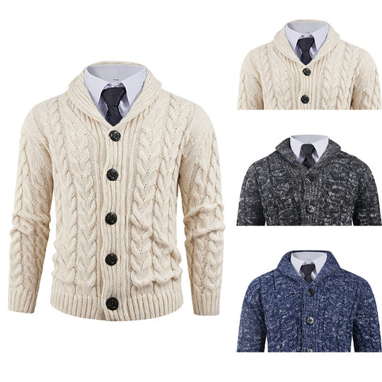 Herren Strickjacke mit Zopfmuster und schickem Schalkragen R&B