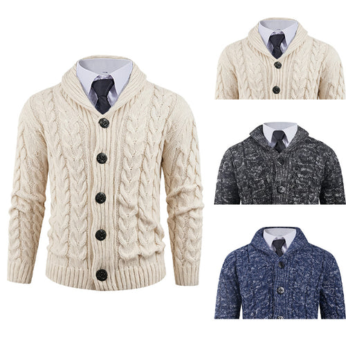 Herren Strickjacke mit Zopfmuster und schickem Schalkragen R&B