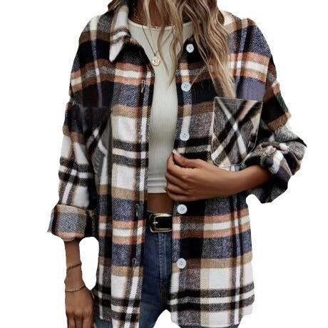 Damen lässige Karomuster Hemdjacke R&B