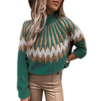 Damen Modischer Grobstrickpullover mit grafikintensivem Design und hohen Kragen R&B