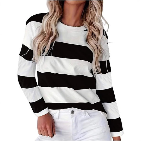 Damen lässiges gestreiftes Langarmshirt R&B