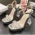 Damen High Heel Sandalen mit funkelnden Strassverzierungen und klarem Blockabsatz R&B