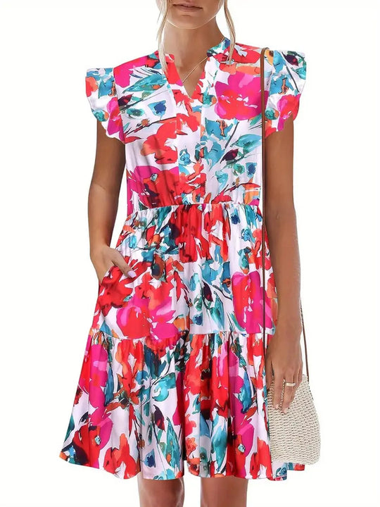 Damen Sommerliches Kleid mit Rüschendetails und elastischem Bund R&B