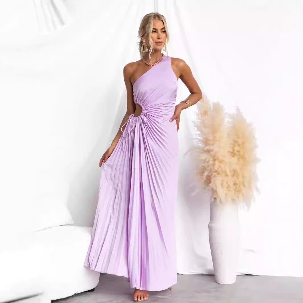 Damen Maxikleid mit Raffiniertem Faltenwurf und Asymmetrischem Design R&B