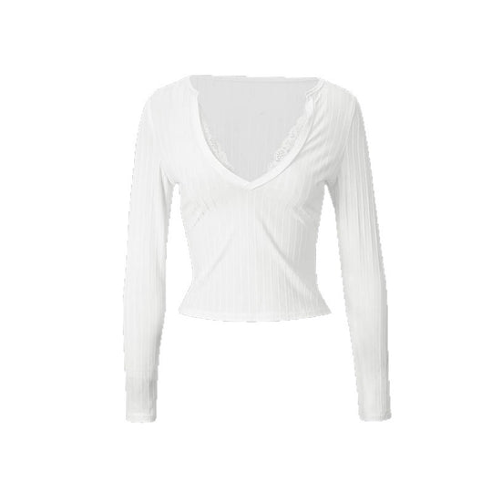 Damen Top mit feinen Rippdetails und elegantem V-Ausschnitt R&B