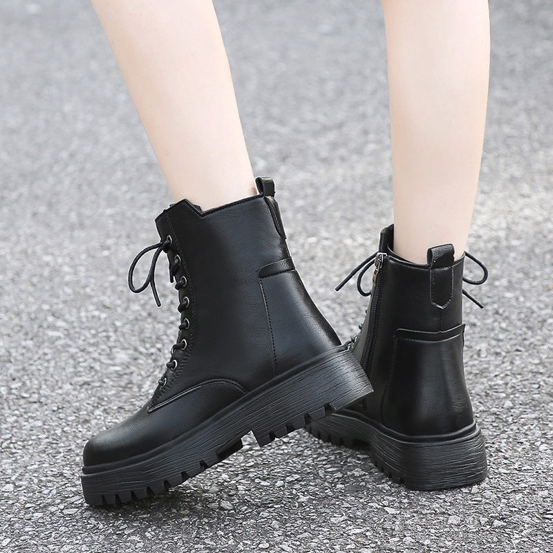 Damen robuste Schnürstiefel mit hoher Sohle und praktischem Design R&B