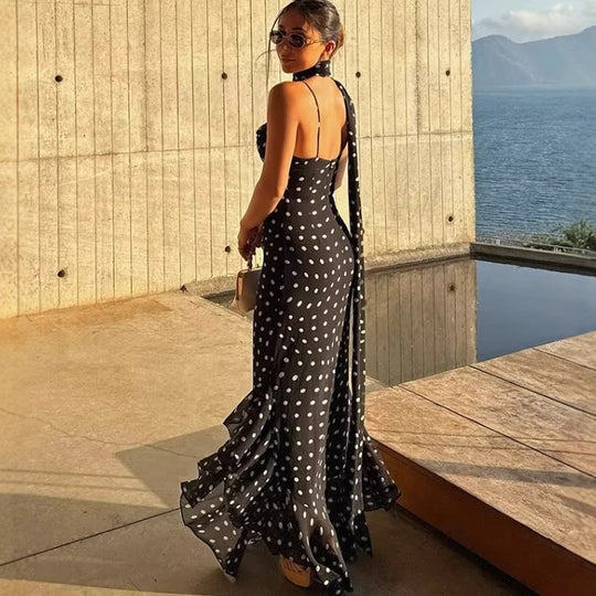 Damen Sommerkleid mit verspieltem Punkten Design und raffiniertem Rüschensaum R&B