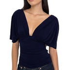 Damen Elegantes Oberteil mit tiefem V-Ausschnitt und lässigem Drapierungsdesign R&B