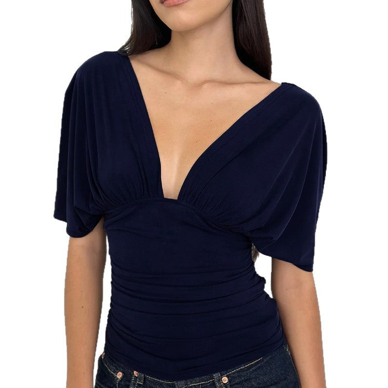 Damen Elegantes Oberteil mit tiefem V-Ausschnitt und lässigem Drapierungsdesign R&B
