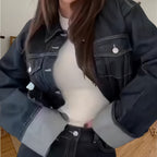 Damen cropped Denimjacke mit strukturiertem Schnitt R&B