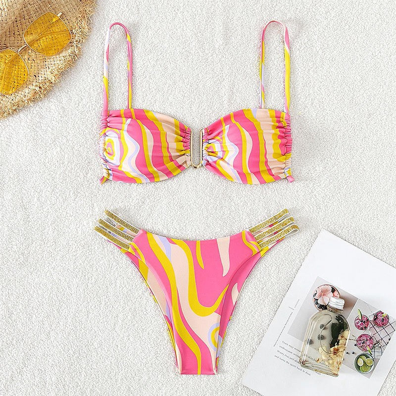 Damen Triangel-Bikini mit dekorativem Rüschendetail und hoch geschnittenem Slip R&B
