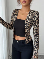 Damen nan taillierter Kurzblazer aus Stretchjersey mit Leopardenstruktur und schmaler Passform R&B