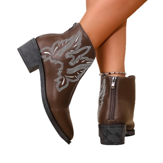 Damen elegante Ankle-Boots mit dekorativen Stickdetails und bequemem Blockabsatz R&B