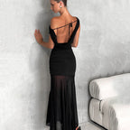 Damen Elegantes schulterfreies Maxikleid mit raffiniertem Rüschendesign R&B