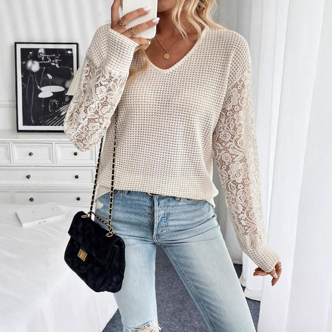 Damen Luftiger Pullover mit Spitzenärmeln R&B