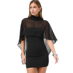Damen Elegante Wickelbluse mit transparenter Kapuze und asymmetrischem Saum R&B