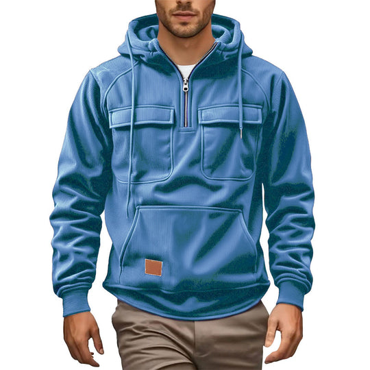 Herren Fleecepullover mit angezipptem Kragen und praktischen Taschen R&B