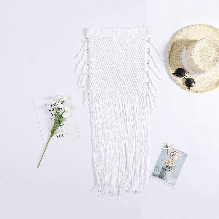 Damen Häkel-Strandponcho mit Fransen und dekorativen Muscheldetails R&B