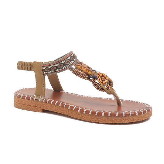 Damen Zehenstegsandalen mit kunstvoller Schmuckverzierung und bequemer Sohle R&B