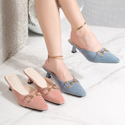 Damen elegante Mules mit modischem Metallakzent R&B