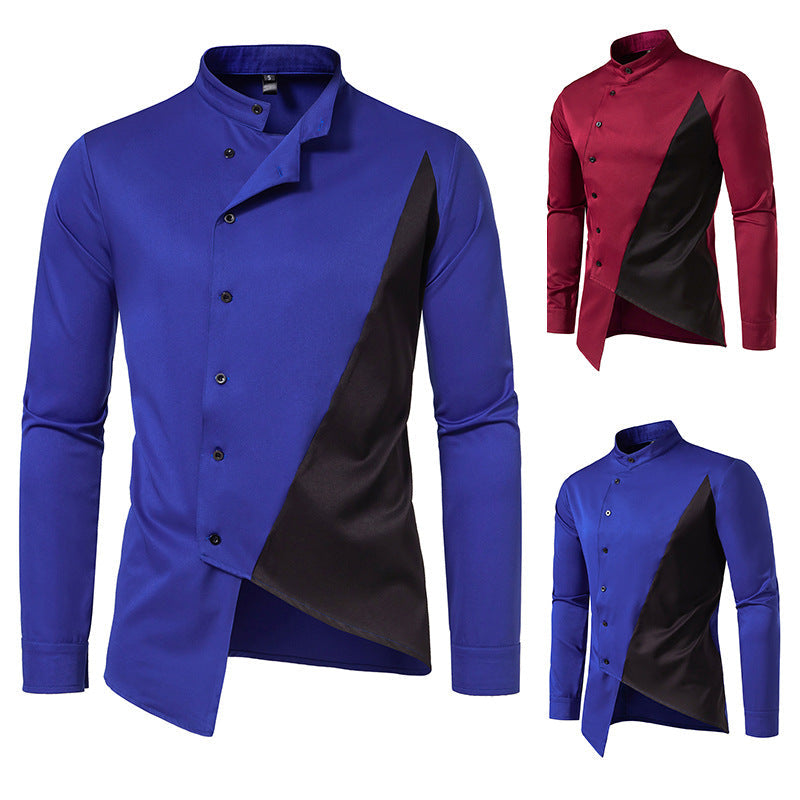 Herren Modern Asymmetrisches Button-Up Hemd R&B