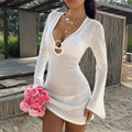 Damen Strickkleid mit tiefem V-Ausschnitt und gut sitzendem Taillenbeton R&B
