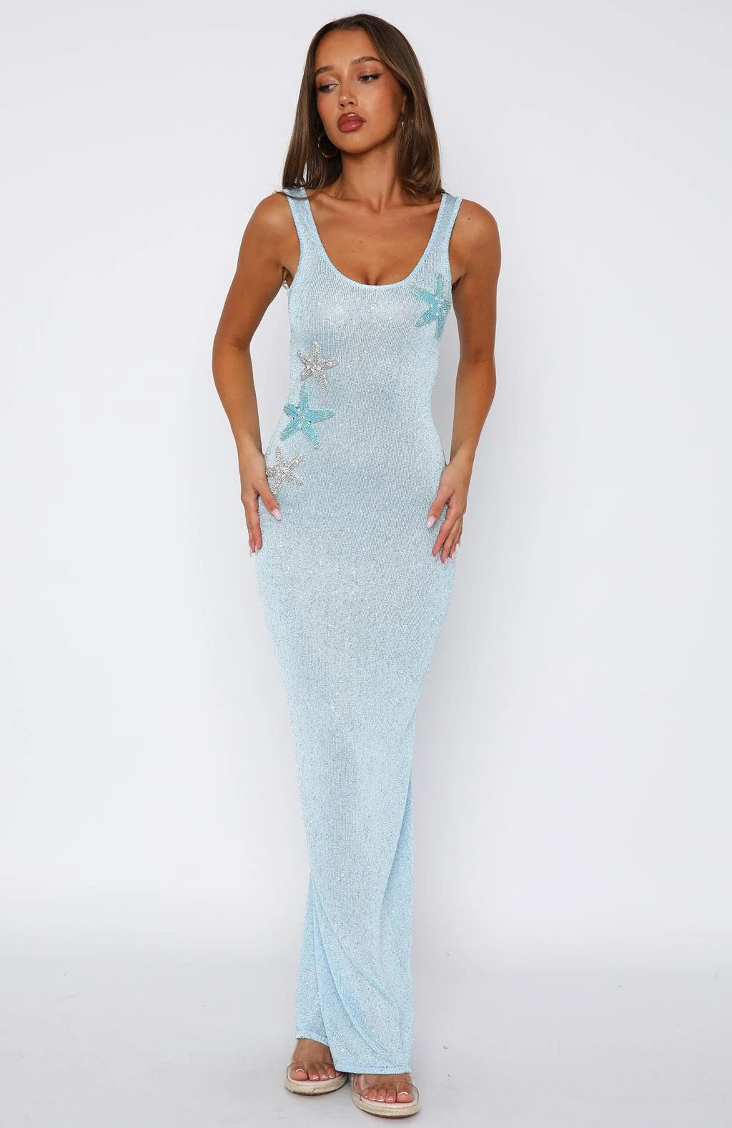 Damen Funkelndes Maxikleid mit Muschel-Applikationen R&B