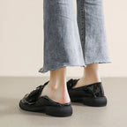Damen elegante Slippers mit schickem Schleifenakzent und glänzender Oberfläche