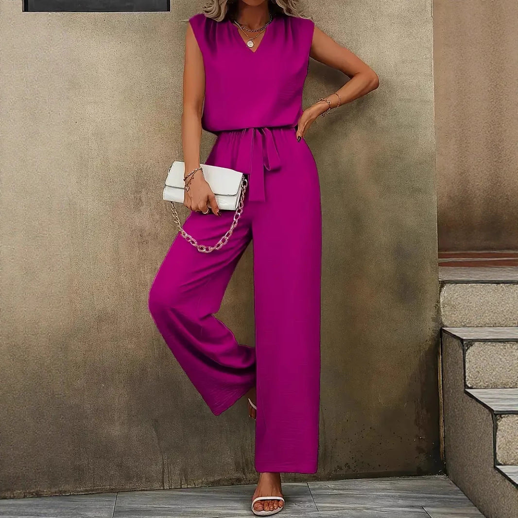 Damen Eleganter Suit mit V-Ausschnitt und Taillenknoten R&B