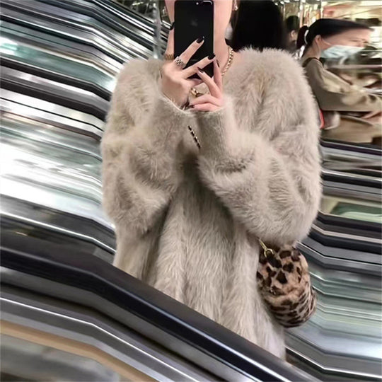 Damen Flauschiger Rundhals-Pullover mit lässigem Schnitt und oversized Passform R&B