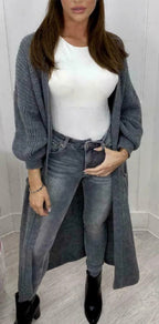 Damen Langer Strickcardigan mit strukturierter Maschenoptik und praktischen Taschen R&B