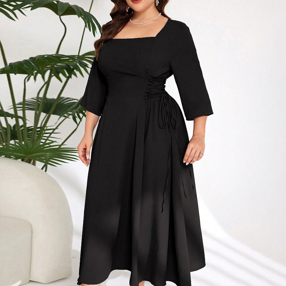 Damen Midi-Kleid mit schickem Quadrat-Ausschnitt und eleganten Rüschendetails R&B