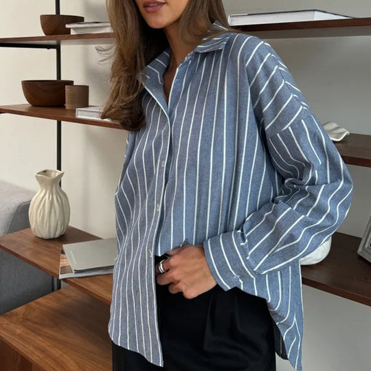Damen Oversized Hemd mit feinen Streifen R&B