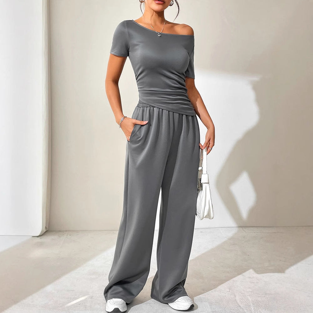 Damen Jumpsuit mit asymmetrischem Schnitt und weit geschnittenem Bein R&B