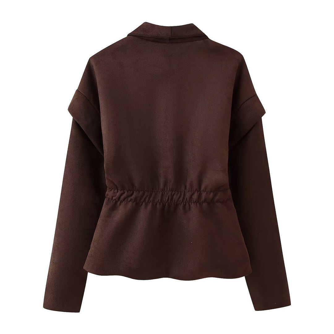 Damen elegante Suede-Jacke mit modischen Taschen R&B