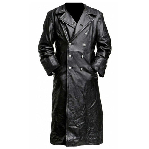 R&B | langer Mantel - Taillierter Schnitt - Doppelreiher - Lederlook mit breiten Revers