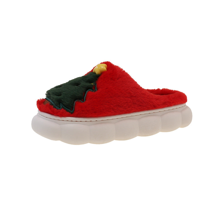 Damen Hausschuhe mit festlichem Weihnachtsbaum-Design und kuscheligem Futter EB