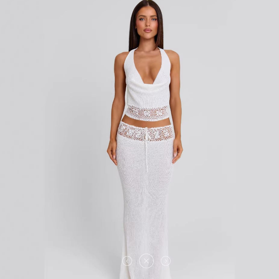 Damen luftiges Stricktop und Maxikleid Set R&B