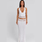 Damen luftiges Stricktop und Maxikleid Set