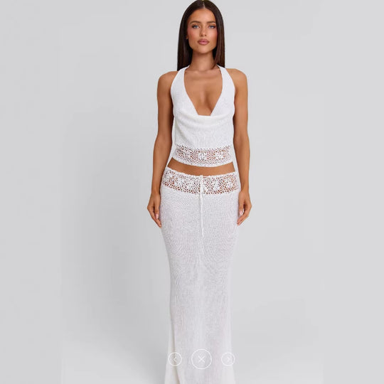 Damen luftiges Stricktop und Maxikleid Set R&B