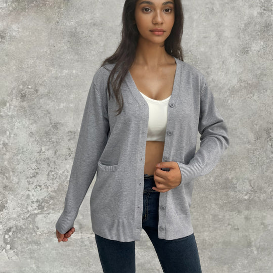 Damen elegante Strickjacke mit praktischen Taschen und feiner Knopfleiste R&B