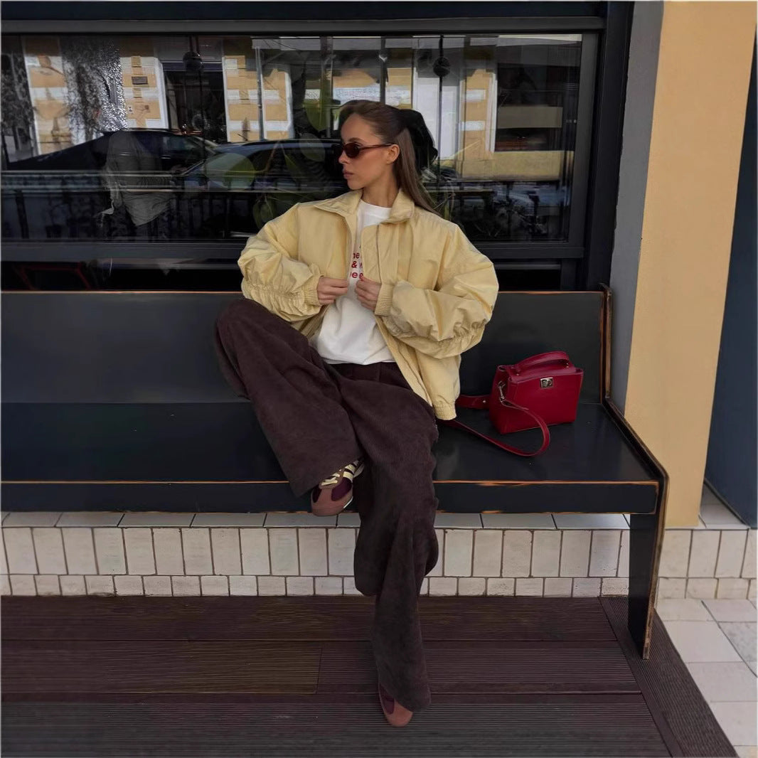 Damen lässige Windbreaker-Jacke mit voluminösen Ärmeln und elastischen Bündchen R&B