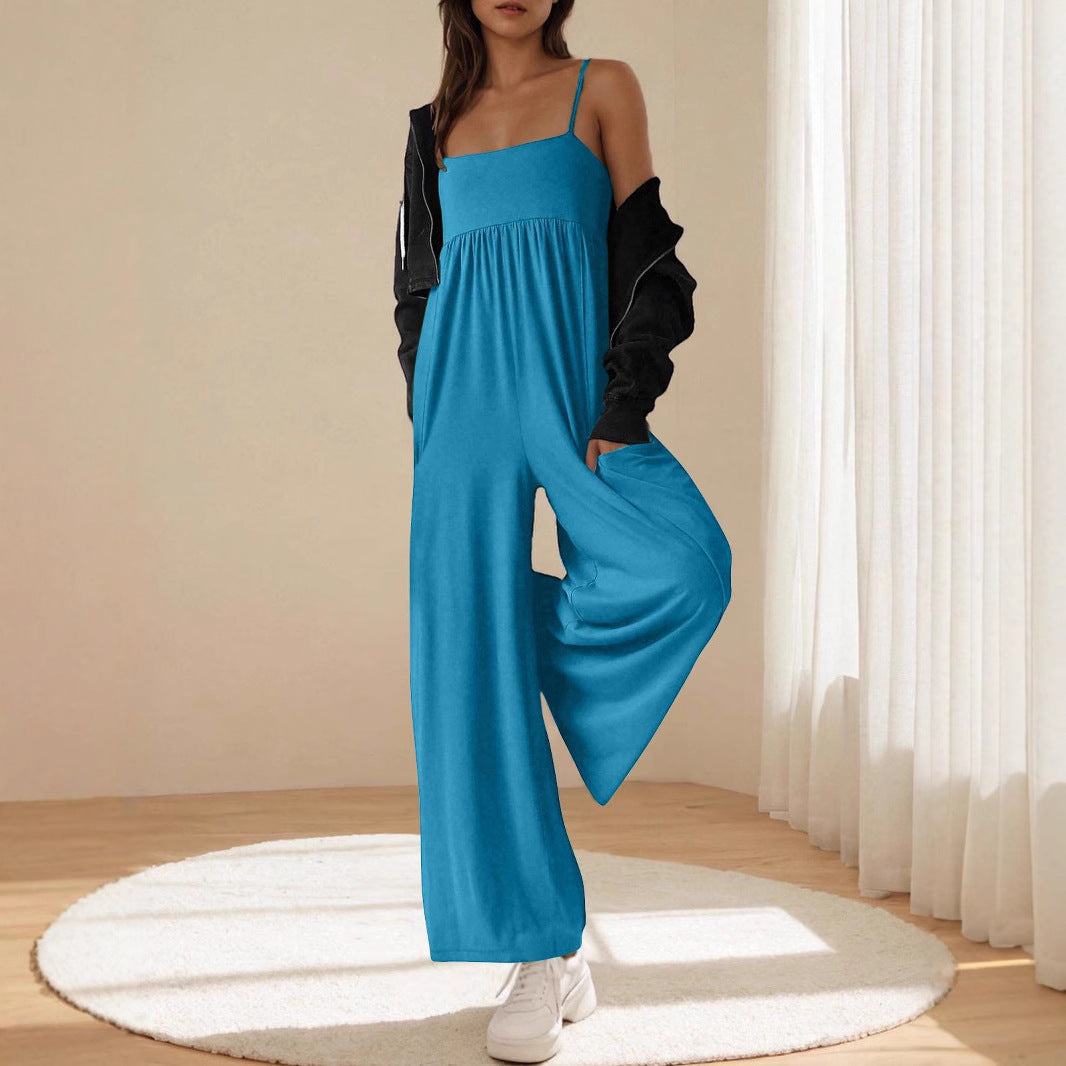 Damen lässiger Jumpsuit mit breitem Bein und verstellbaren Trägern R&B