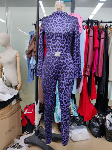 Damen Hochgeschlossener Jumpsuit mit Leopardenmuster R&B