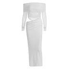 Damen Maxi-Kleid mit schulterfreiem Design und eleganter Drapierung R&B